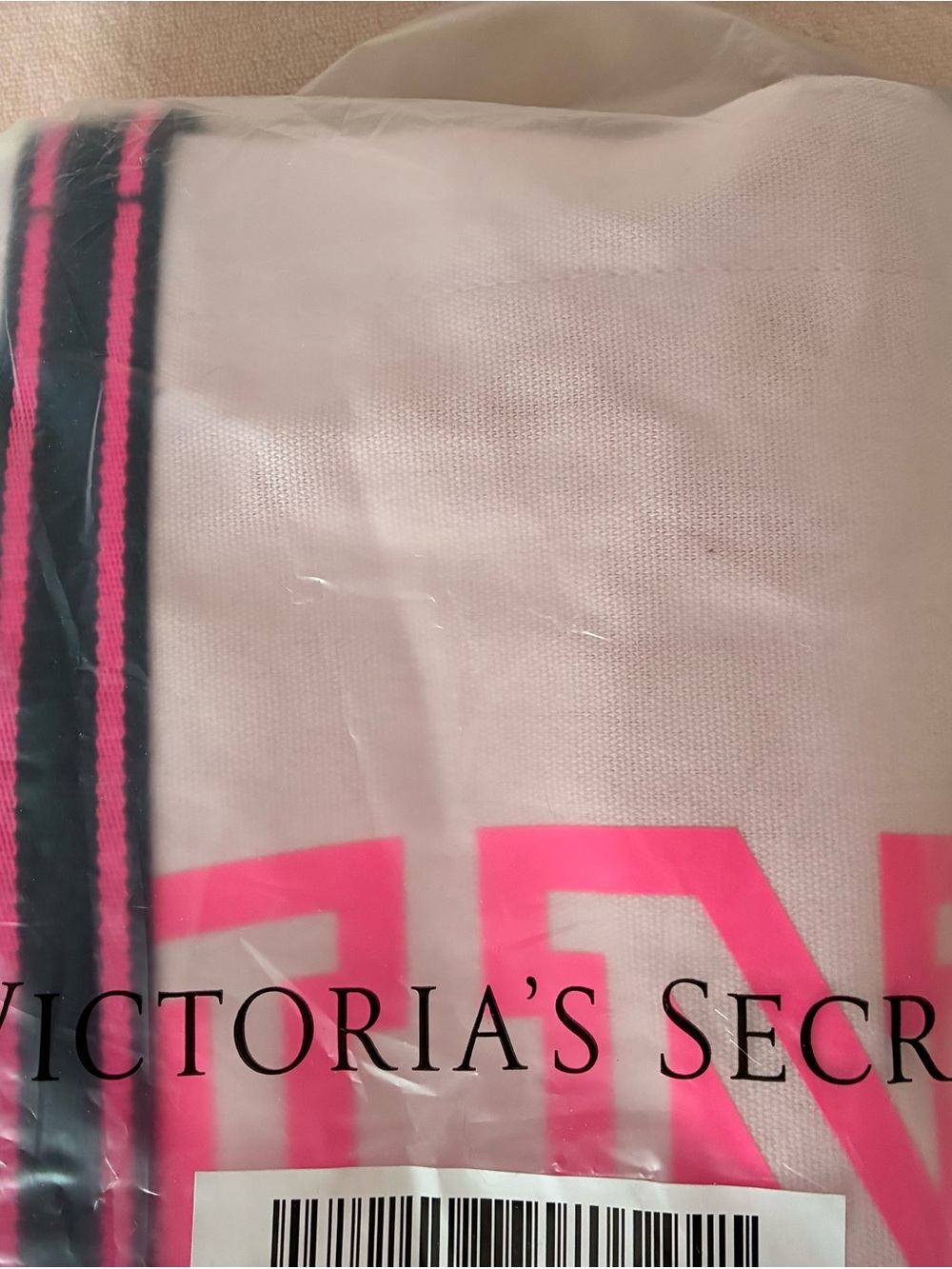 PINK By Victoria's Secret Light Pink Canvas Tote with Neon Pink Logo - Picture 4 of 4